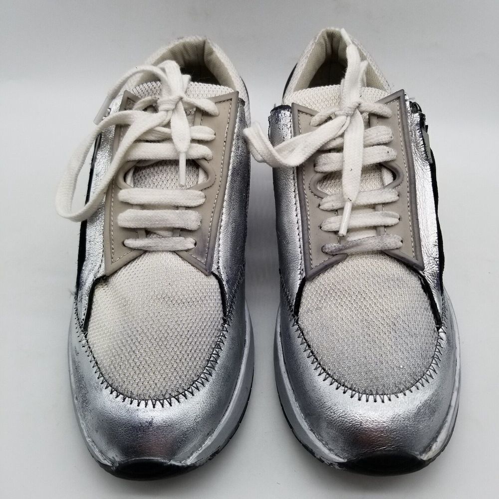 Franco Sarto Women Silver Imperial Distressed Sneakers 6.5 - Picture 3 of 8